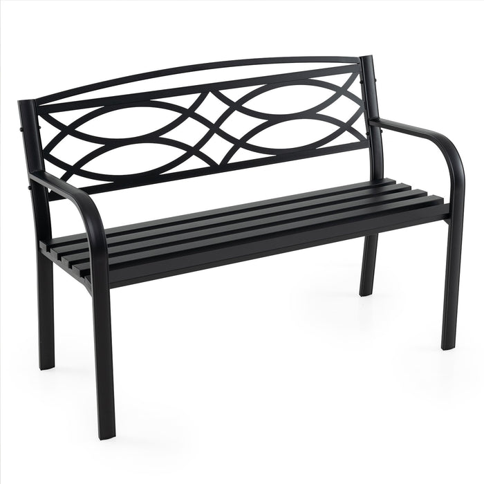 Garden Bench Heavy-Duty Metal Slatted Loveseat for 2 People-