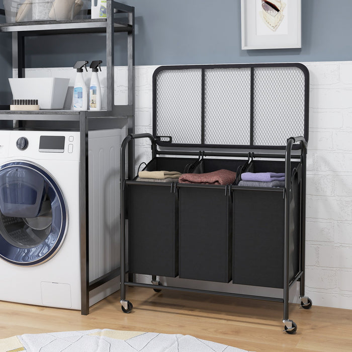 3-Bag Cart Heavy Duty Laundry Sorter Hamper with Foldable Ironing Board-
