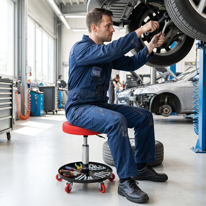 Height Adjustable Mechanic Stool with Wheels and Storage for Garage-