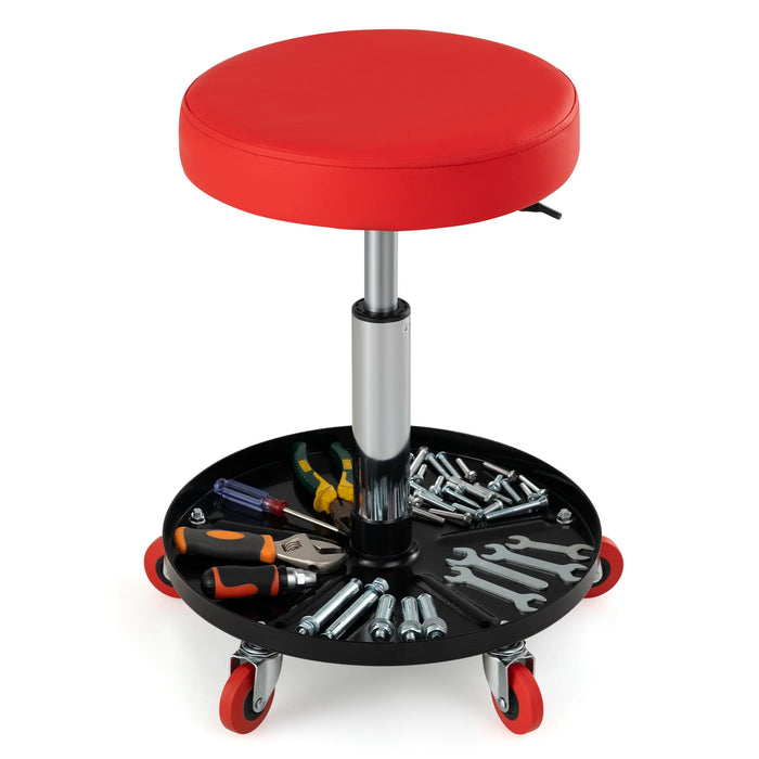 Height Adjustable Mechanic Stool with Wheels and Storage for Garage-