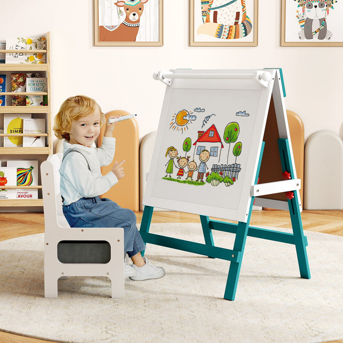 Height-adjustable Painting Easel with Chalkboard and Paper Holder-