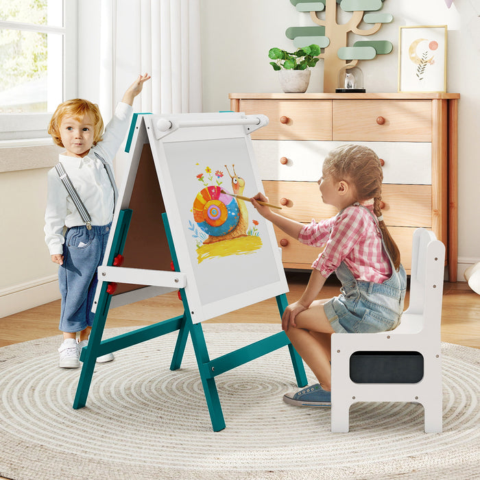 Height-adjustable Painting Easel with Chalkboard and Paper Holder-
