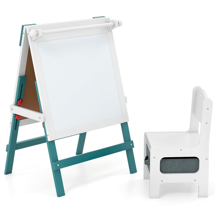 Height-adjustable Painting Easel with Chalkboard and Paper Holder-