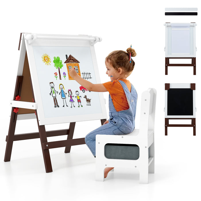 Height-adjustable Painting Easel with Chalkboard and Paper Holder-