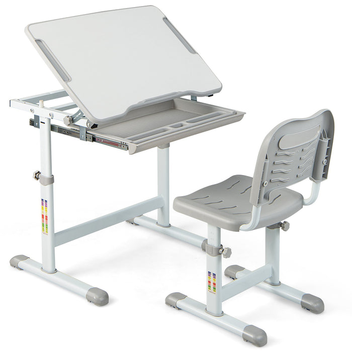 Height Adjustable Kids Study Table and Chair Set with Tilting Tabletop-