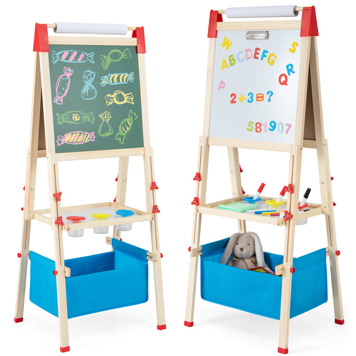 Double Sided Children's Easel - Adjustable Height Wooden Art Equipment - Ideal for Creative Kids Both Big and Small