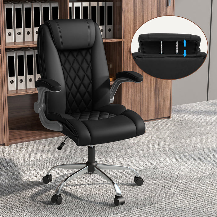 Height Adjustable PU Leather Office Chair with 6-level Headrest-