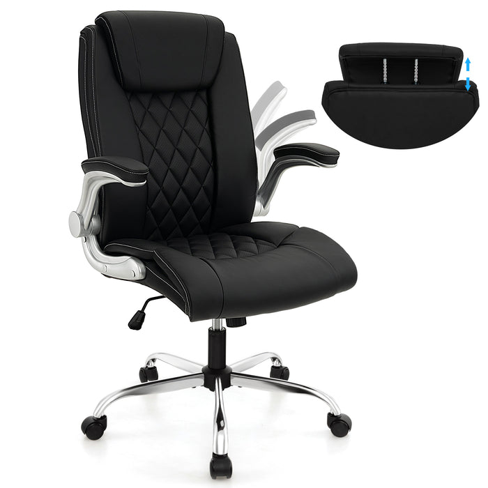 Height Adjustable PU Leather Office Chair with 6-level Headrest-