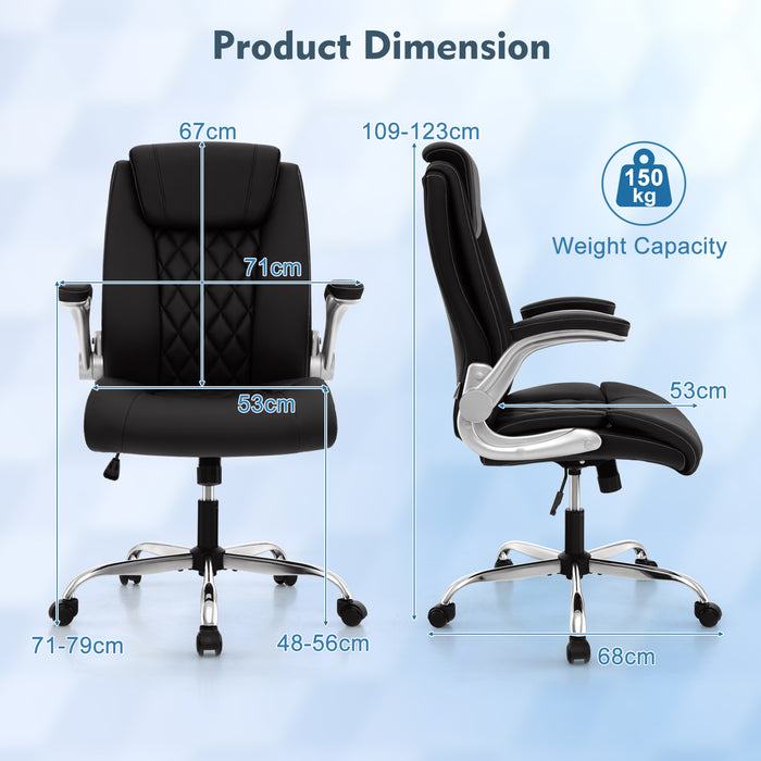 Height Adjustable PU Leather Office Chair with 6-level Headrest-