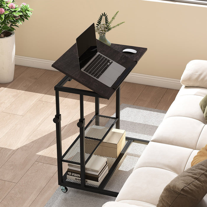 Mobile Stand up Height Adjustable Sit Stand Desk with Tilting Tabletop-