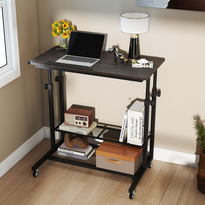 Mobile Stand up Height Adjustable Sit Stand Desk with Tilting Tabletop-
