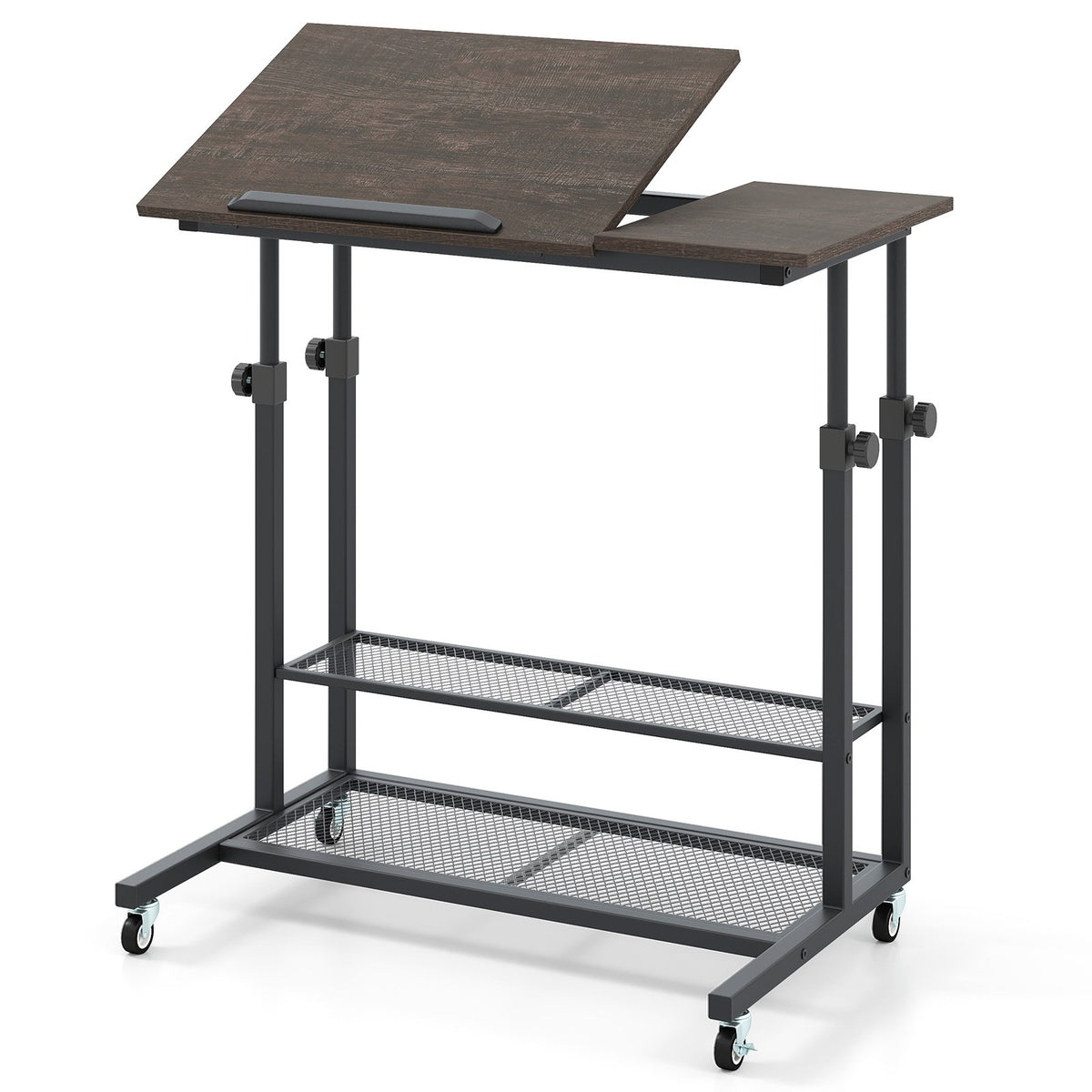 Mobile Stand up Height Adjustable Sit Stand Desk with Tilting Tabletop-