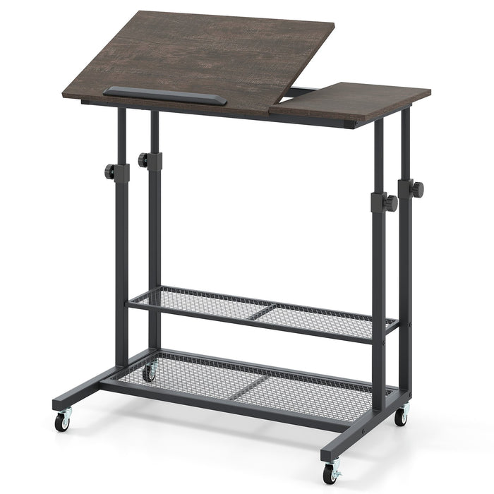 Mobile Stand up Height Adjustable Sit Stand Desk with Tilting Tabletop-