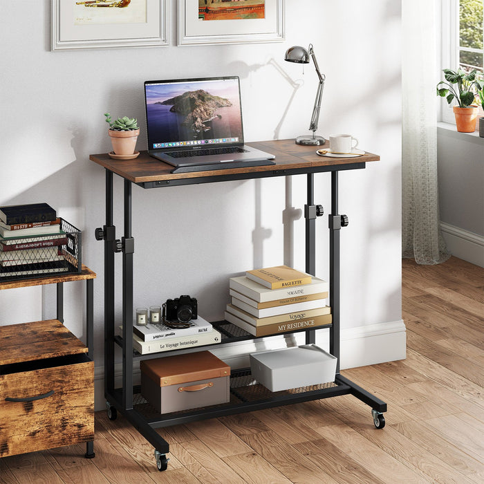 Mobile Stand up Height Adjustable Sit Stand Desk with Tilting Tabletop-