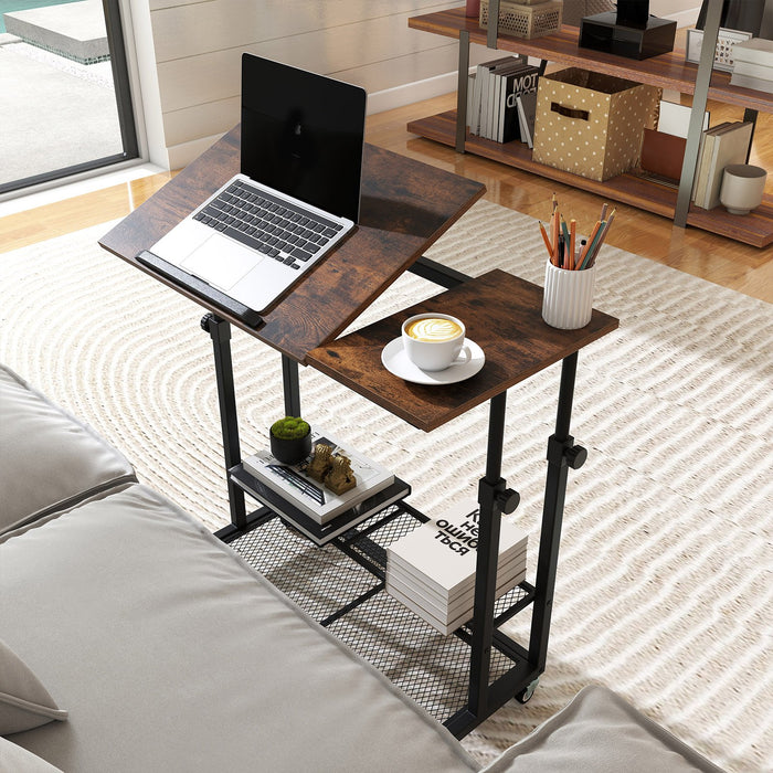Mobile Stand up Height Adjustable Sit Stand Desk with Tilting Tabletop-