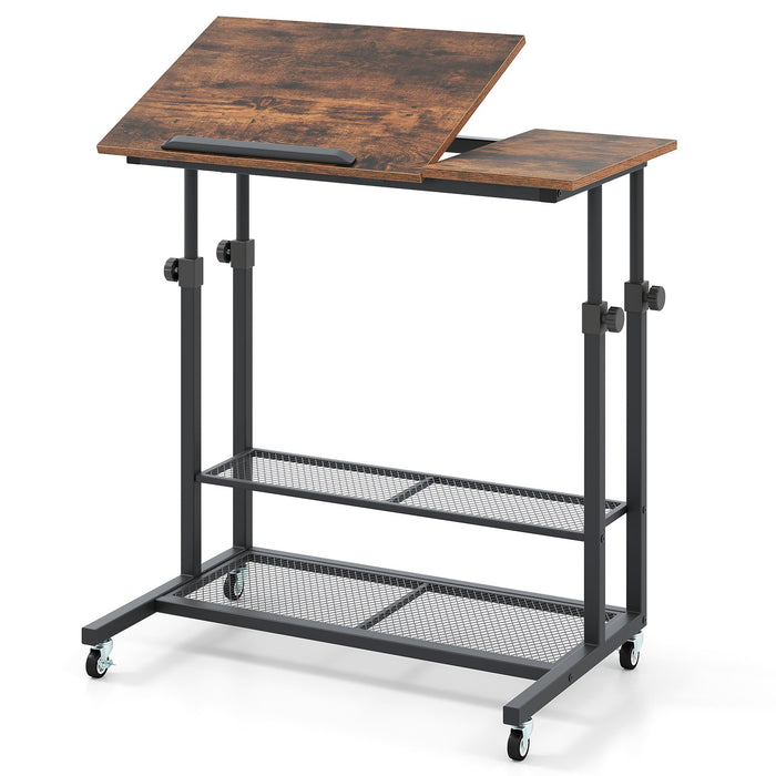 Mobile Stand up Height Adjustable Sit Stand Desk with Tilting Tabletop-