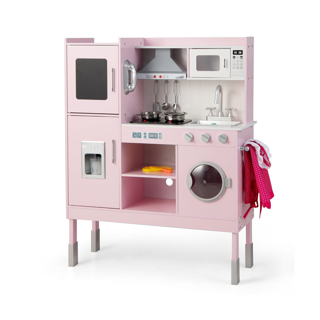 Height Adjustable Wooden Kid Play Kitchen Set with Light-