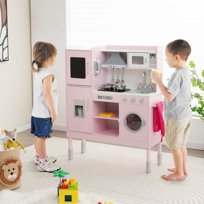 Height Adjustable Wooden Kid Play Kitchen Set with Light-