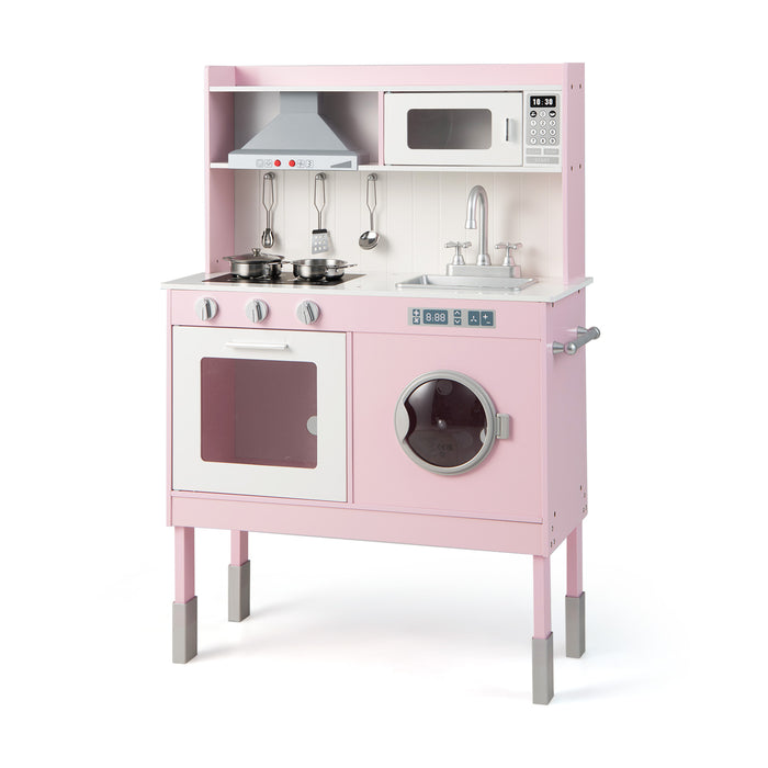 Adjustable Wooden Kids Play Kitchen with Washing Machine-