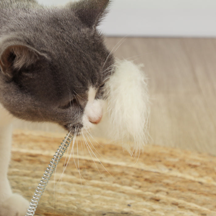 PawHut 49cm 5 in 1 Cat Scratching Post with Sisal Post, Track Ball Toy, Self Grooming Brush, Hanging Toy Ball, Feather, Oak | Aosom UK