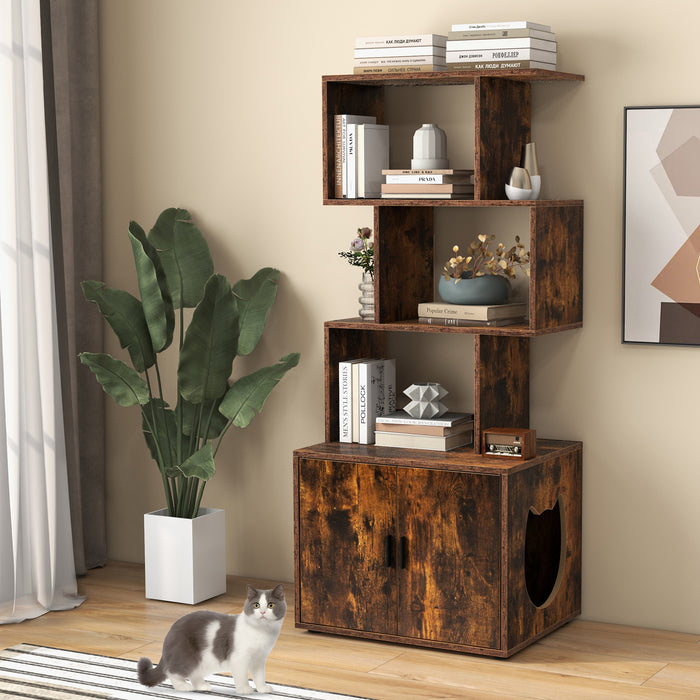 2-in-1 Hidden Cat Litter Box Enclosure with 3 Open Shelves-