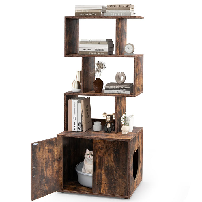 2-in-1 Hidden Cat Litter Box Enclosure with 3 Open Shelves-