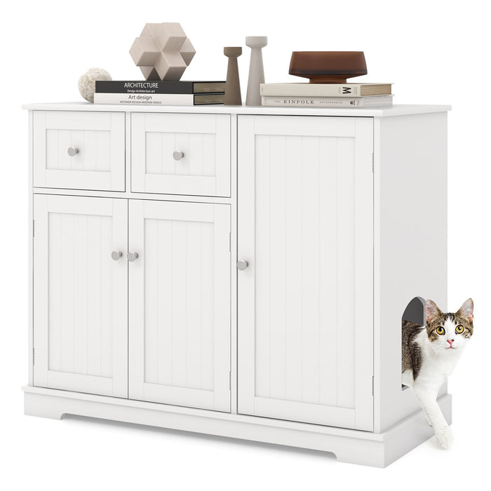 Hidden Cat Washroom Side Cabinet Wooden Pet House with 2 Drawers-