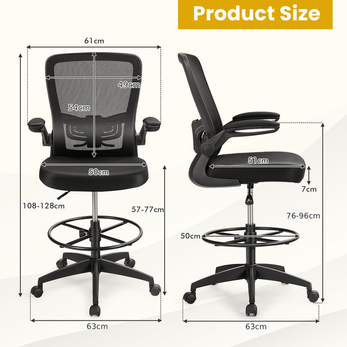 High Back Mesh Office Chair with Flip-up Armrests Footrest Ring Set of 2-