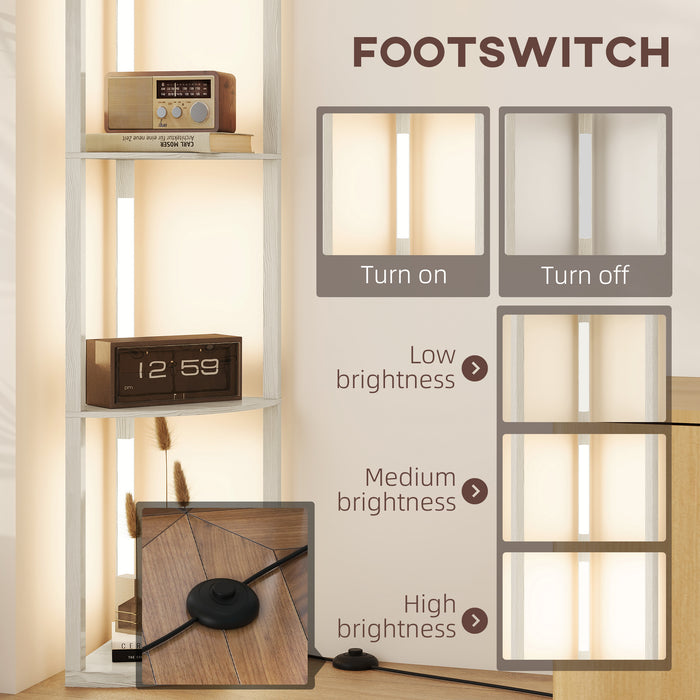 HOMCOM Corner Floor Lamp for Living Room Bedroom with Dimmable Warm White LED Light, Modern Tall Standing Lamp, Oak