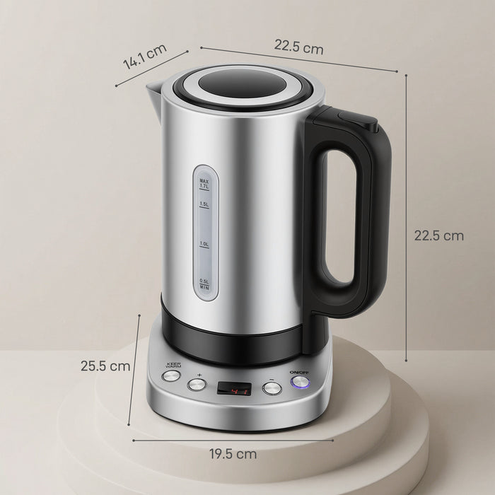 HOMCOM Electric Kettle, 1.7L, Fast Boil, 3kW Water Kettle with UK Strix Thermostat, Keep Warm Function, LCD Base, Silver Tone