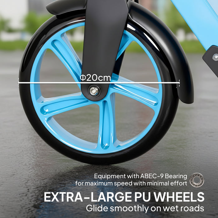 HOMCOM One-click Folding Kick Scooter for 14+ w/ Adjustable Handlebar, Push Scooter with Kickstand, Dual Brake System, Blue