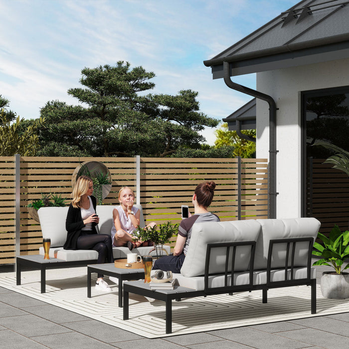 Outsunny Four-Piece Garden Corner Sofa Set with 2 Loveseats and 2 Coffee Tables - Grey