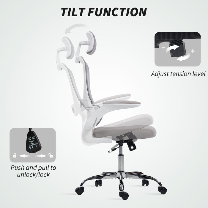 HOMCOM Mesh Back Office Chair, with Lumbar Support - Grey