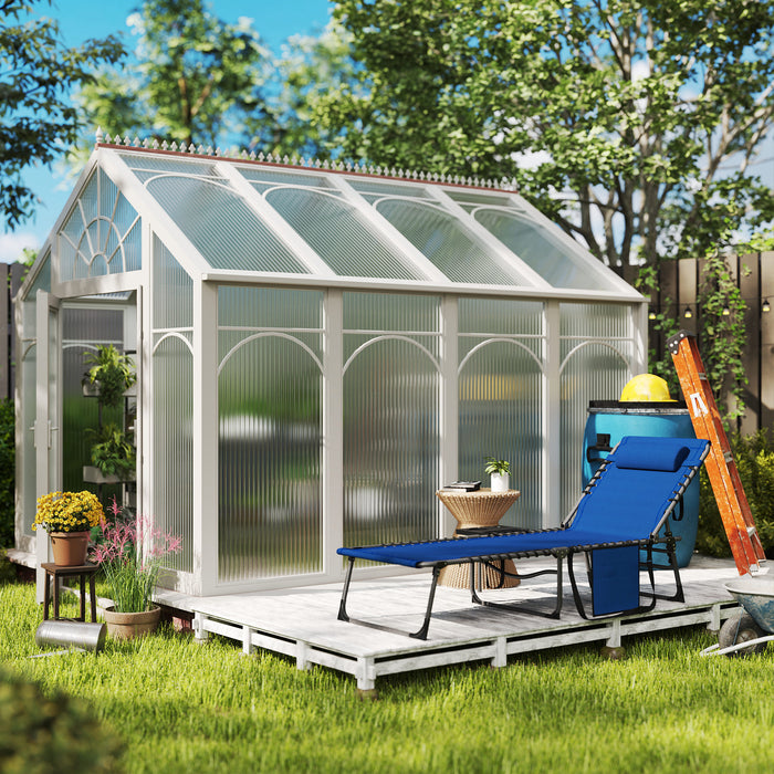 Outsunny Folding Sun Lounger with Side Table, 5-Level Adjustable Reclining Sun Lounger Chair, Portable Garden Recliner Sunbed with Side Pocket, Head Pillow for Patio, Beach, Dark Blue