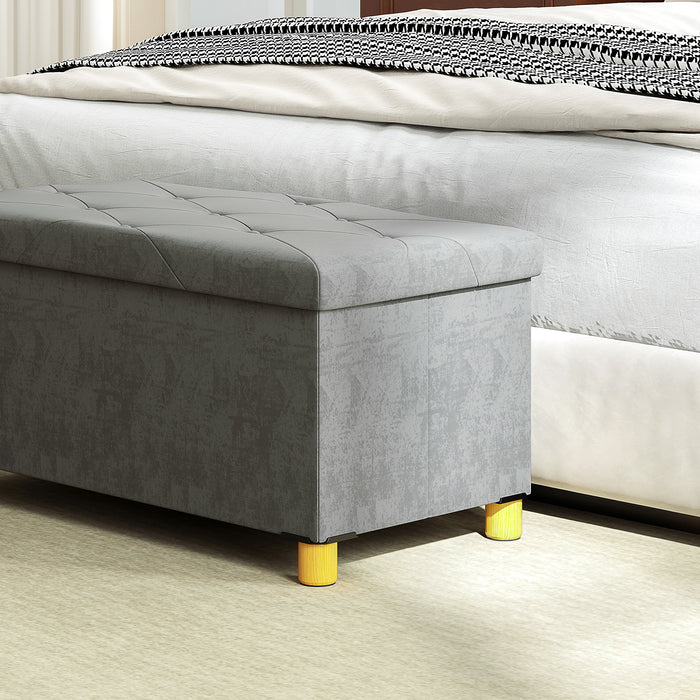 HOMCOM Velvet Upholstered Foldable Ottoman Footrest, Storage Ottoman Bench with Wood Legs for Living Room, Grey