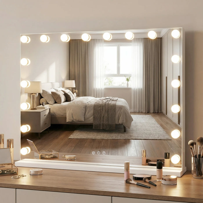 Hollywood Vanity Mirror with 3 Light Colors and Adjustable Brightness-White-