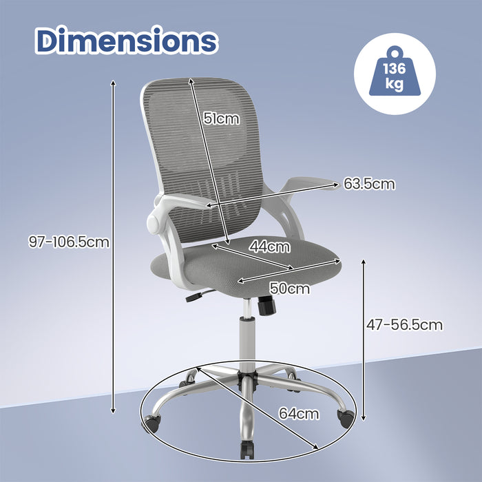 Home Office Chair Ergonomic Breathable Mesh Chair with Flip Up Armrests and Back Storage Space-