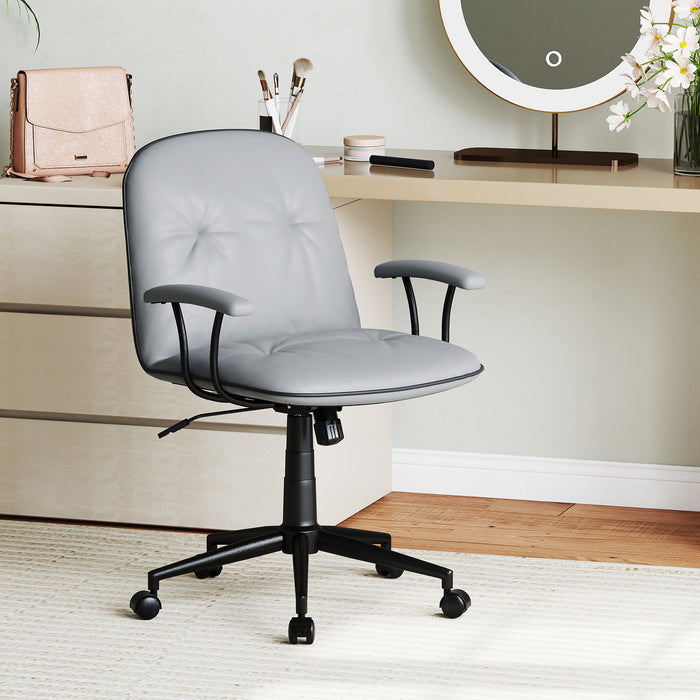 Home Office Desk Chair PU Leather Makeup Vanity Chair with Adjustable Height and Rocking Function-