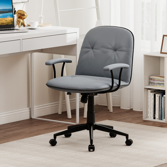 Home Office Desk Chair PU Leather Makeup Vanity Chair with Adjustable Height and Rocking Function-