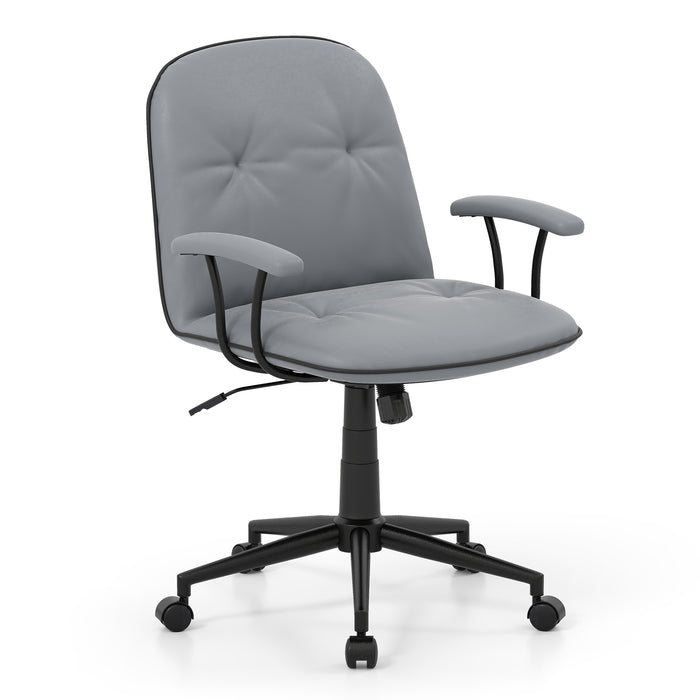Home Office Desk Chair PU Leather Makeup Vanity Chair with Adjustable Height and Rocking Function-