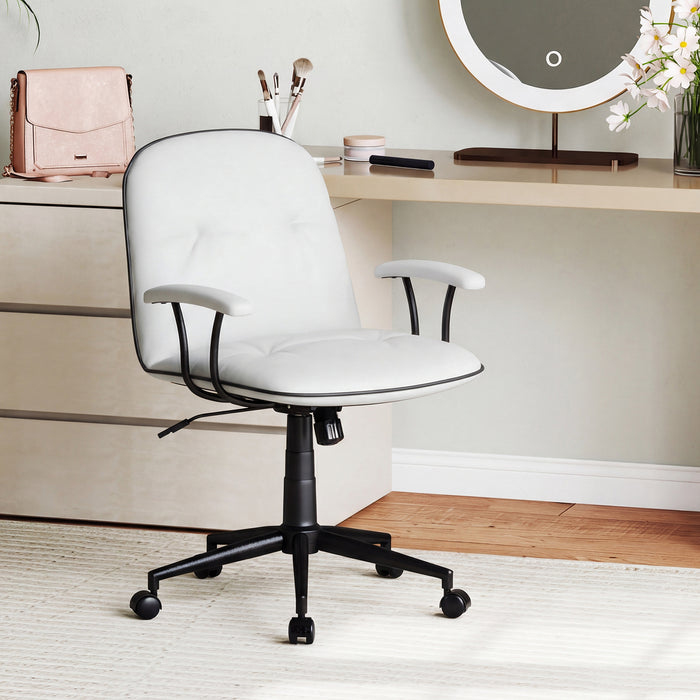 Home Office Desk Chair PU Leather Makeup Vanity Chair with Adjustable Height and Rocking Function-