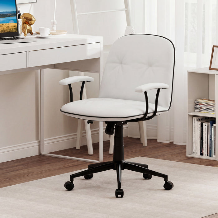 Home Office Desk Chair PU Leather Makeup Vanity Chair with Adjustable Height and Rocking Function-