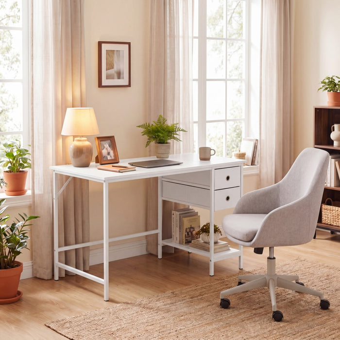 Home Office Desk Modern Computer Workstation with 2 Foldable Fabric Drawers-
