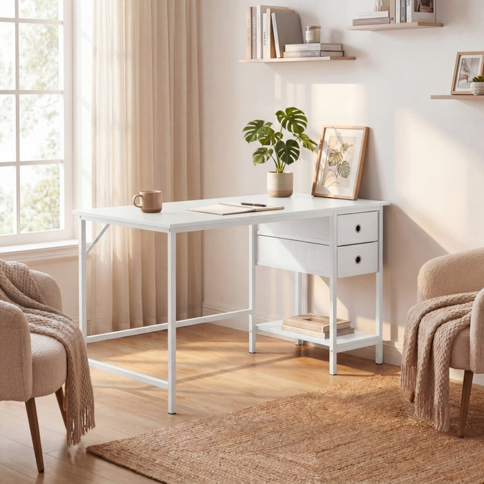 Home Office Desk Modern Computer Workstation with 2 Foldable Fabric Drawers-