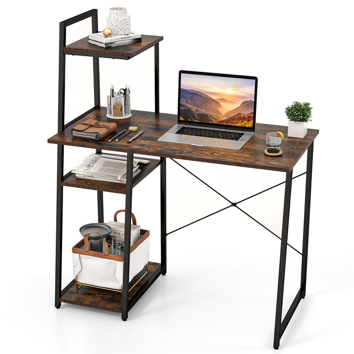 Home Office Desk with Bookshelf and Host Stand-