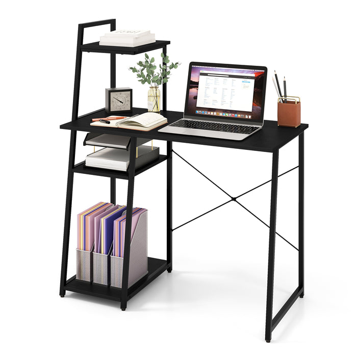 Home Office Desk with Bookshelf and Host Stand-