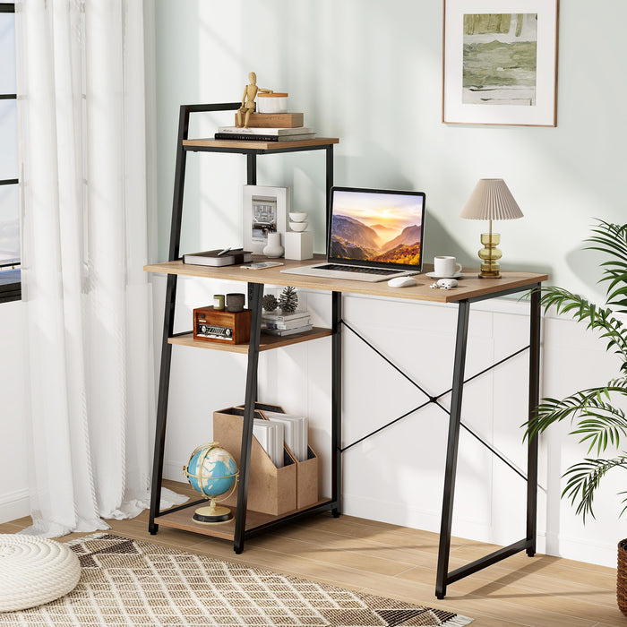 Home Office Desk with Bookshelf and Host Stand-