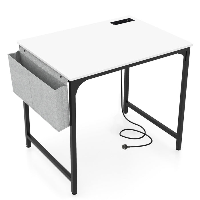 Home Office Desk with Charging Station and Storage Bag-