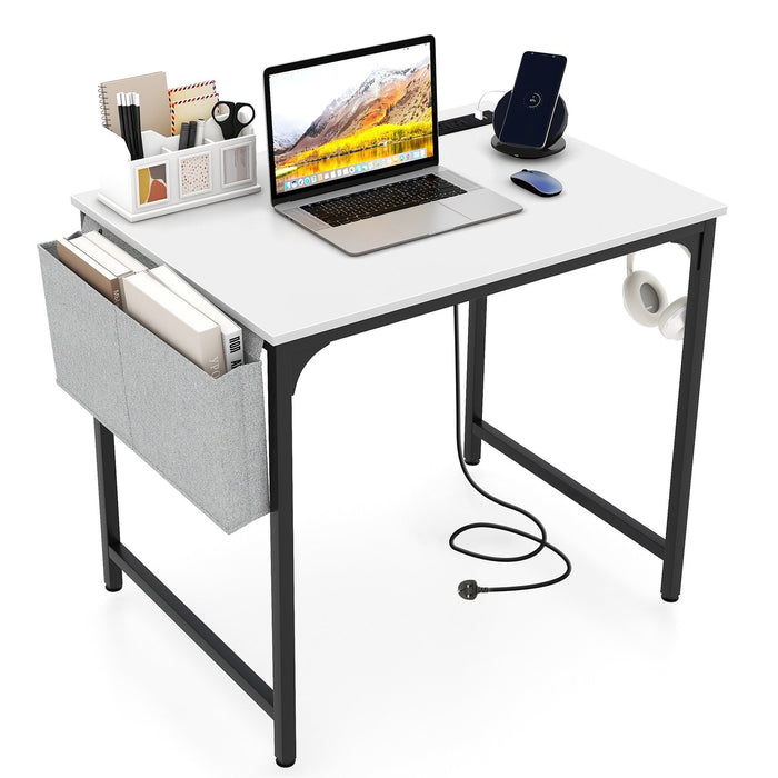 Home Office Desk with Charging Station and Storage Bag-