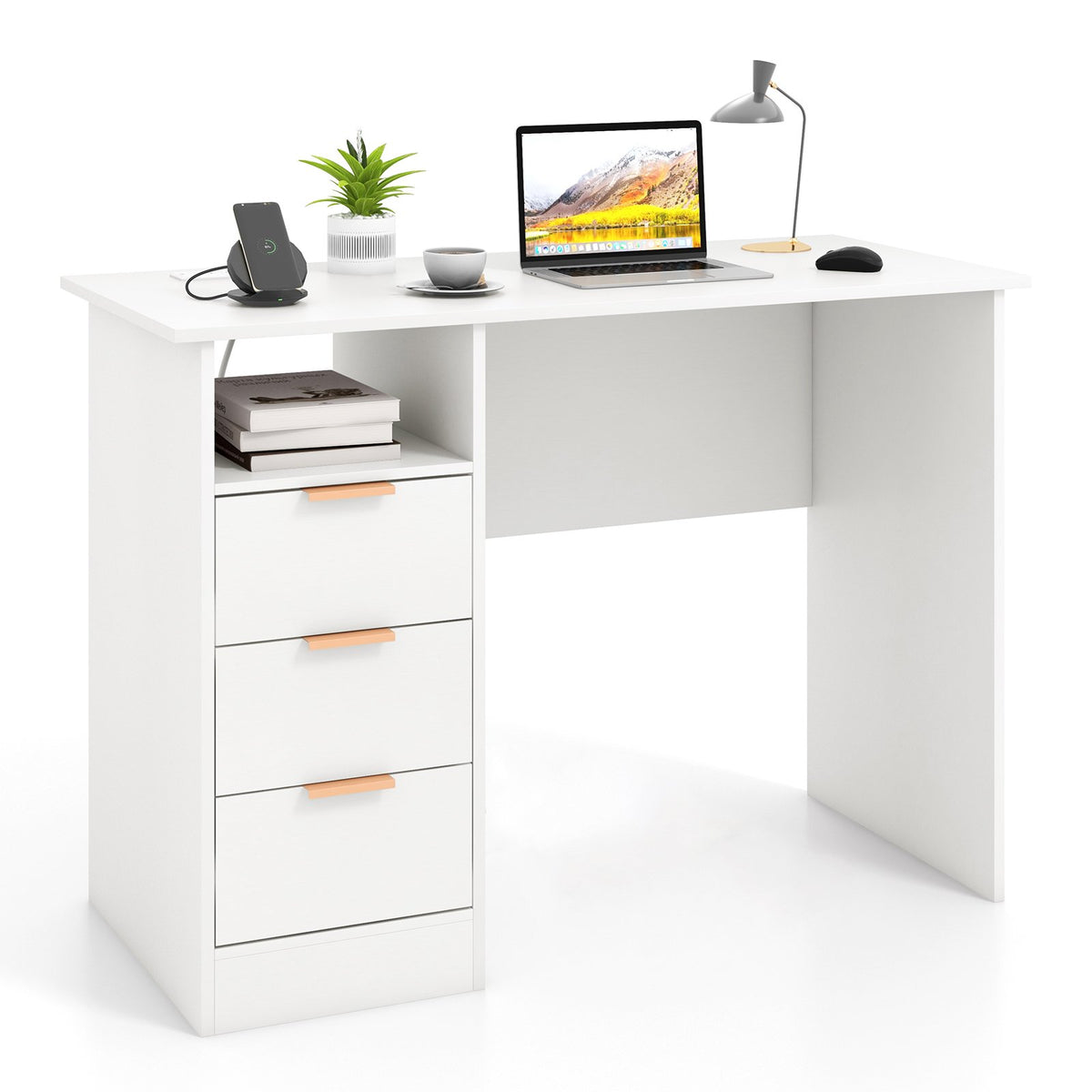 Office Desk with Built-in Power Outlet and 3 Storage Drawers - Ideal Workspace Solution for Home Office Environment - Perfect Solution for Cleaner, Organized Working Space